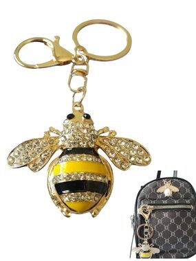 Rhinestone Crystal Bumble Bee Bag Charm Purse Keychain